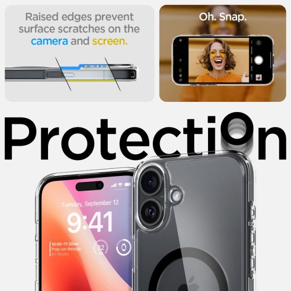 iPhone 16 Plus Ultra Hybrid Mag aizmugurējais vāciņš ar MagSafe tehnoloģiju — caurspīdīgs, melns