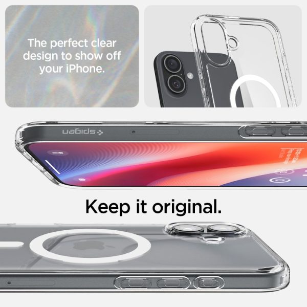 iPhone 16 Plus Ultra Hybrid Mag aizmugurējais vāciņš ar MagSafe tehnoloģiju — caurspīdīgi balts