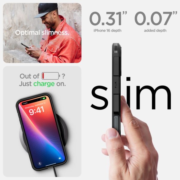 iPhone 16 Plus aizsargvāciņš ar izturīgu MagSafe statīvu — melns