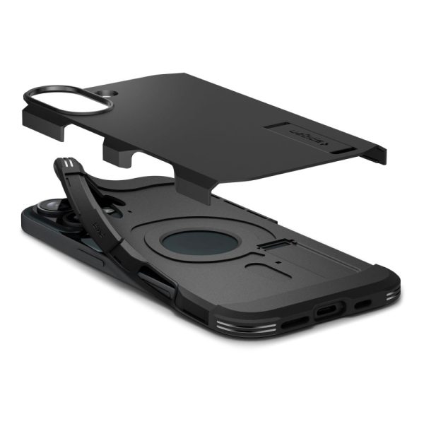 iPhone 16 Plus aizsargvāciņš ar izturīgu MagSafe statīvu — melns