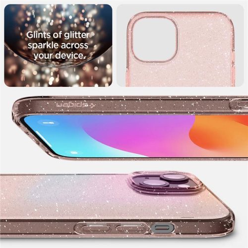 Šķidro kristālu mirdzošs iPhone 15 Plus vāciņš - rozā caurspīdīgs