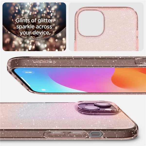 Šķidro kristālu mirdzošs iPhone 15 Plus vāciņš - rozā caurspīdīgs