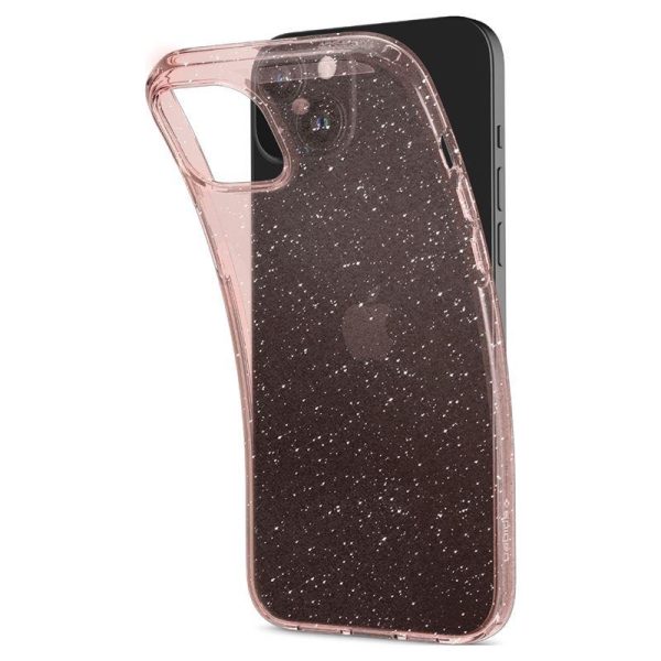 Šķidro kristālu mirdzošs iPhone 15 Plus vāciņš - rozā caurspīdīgs