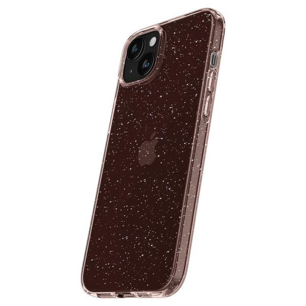 Šķidro kristālu mirdzošs iPhone 15 Plus vāciņš - rozā caurspīdīgs