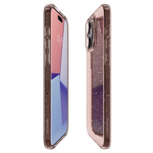 Šķidro kristālu mirdzošs iPhone 15 Pro vāciņš - rozā caurspīdīgs