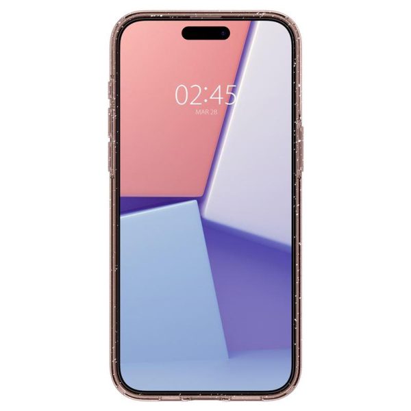 Šķidro kristālu mirdzošs iPhone 15 Pro vāciņš - rozā caurspīdīgs