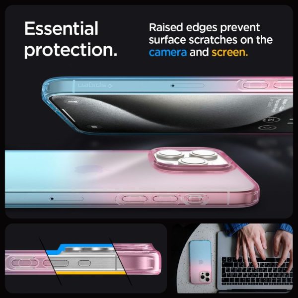iPhone 15 Pro šķidro kristālu vāciņš — rozā un zils
