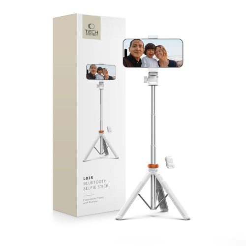 Bluetooth selfiju nūja ar statīvu, tālvadības pulti un galvu no 180 līdz 148 cm - balta