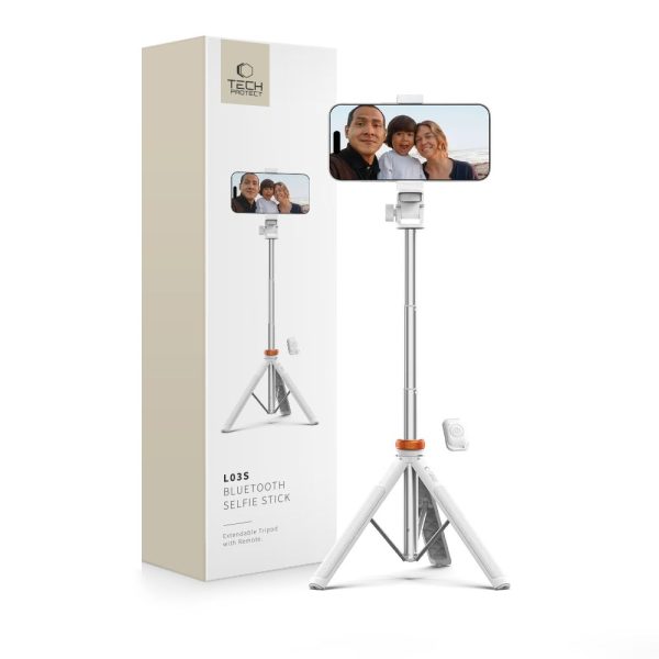 Bluetooth selfiju nūja ar statīvu, tālvadības pulti un galvu no 180 līdz 148 cm - balta