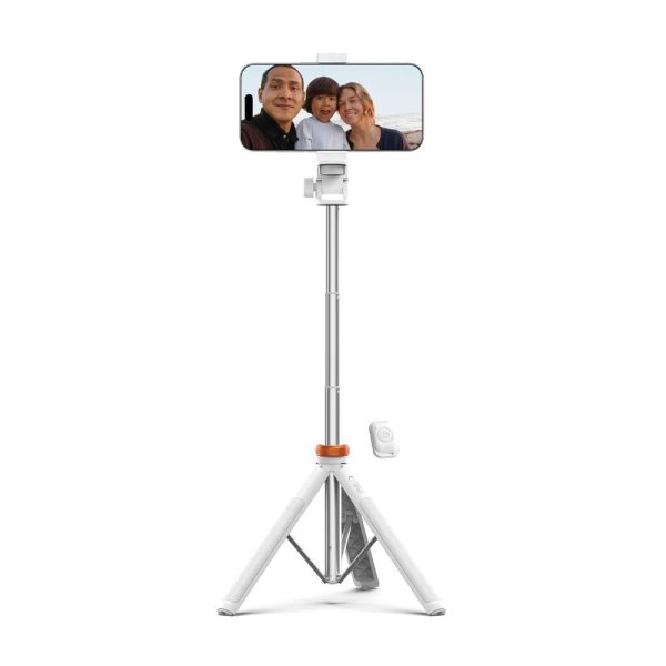 Bluetooth selfiju nūja ar statīvu, tālvadības pulti un galvu no 180 līdz 148 cm - balta