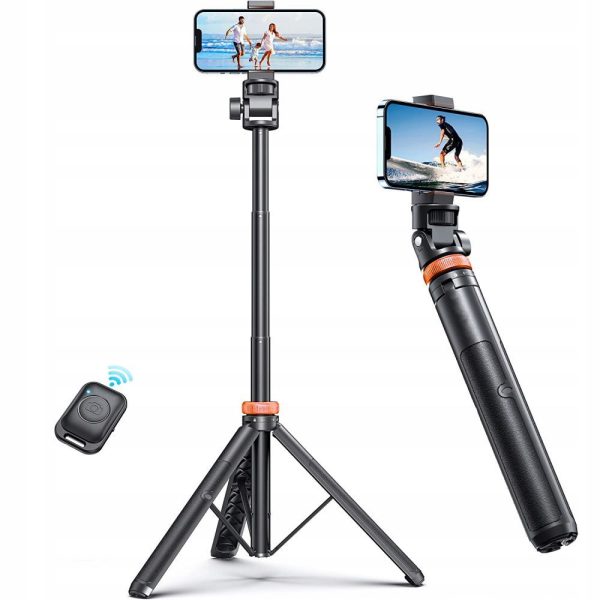 Bluetooth selfiju nūja ar statīvu, tālvadības pulti un galvu no 180 līdz 148 cm - balta