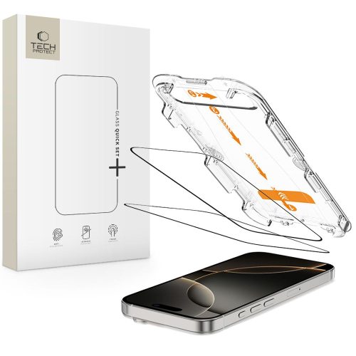 Rūdīts stikls iPhone 16 Pro Max ar Quick Set+ uzstādīšanas rāmi - 2 gab.