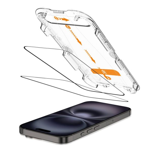 Rūdīts stikls iPhone 15 / 16 ar Quick Set+ uzstādīšanas rāmi - 2 gab.