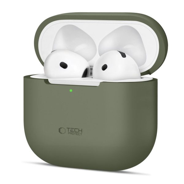 Aizsargājošs silikona maciņš Apple AirPods 4 austiņām - olīvkrāsas