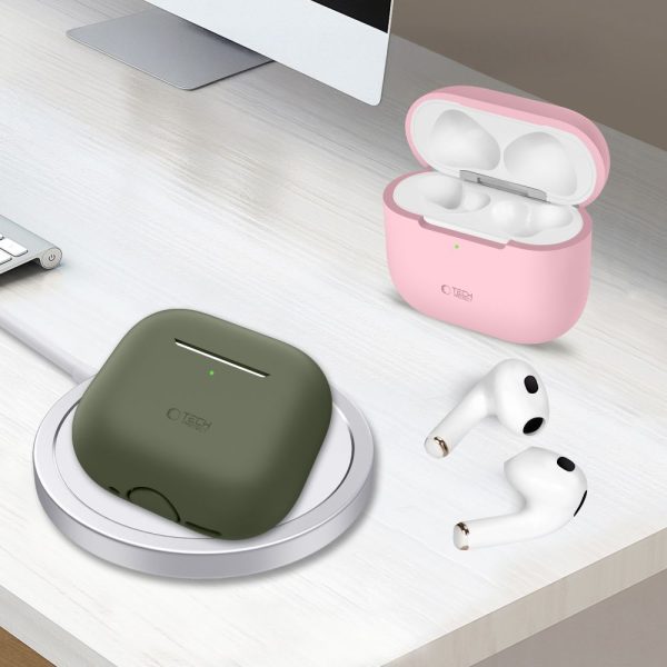 Aizsargājošs silikona maciņš Apple AirPods 4 austiņām - olīvkrāsas