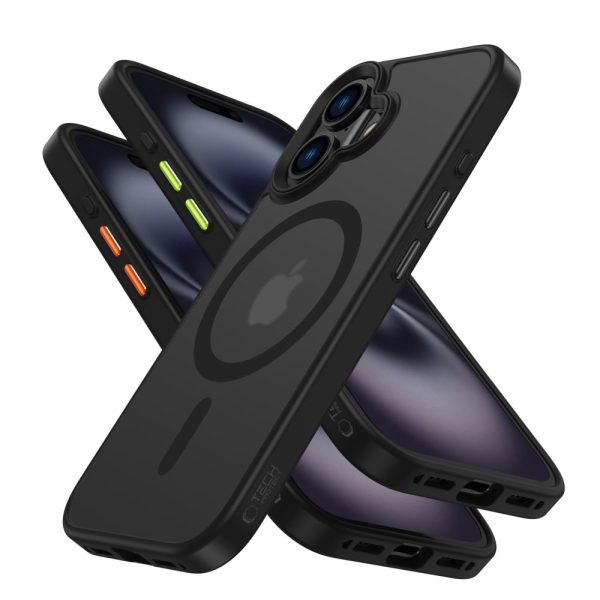 iPhone 16 vāciņš ar MagMat Magsafe pogu vāciņiem — matēti melns