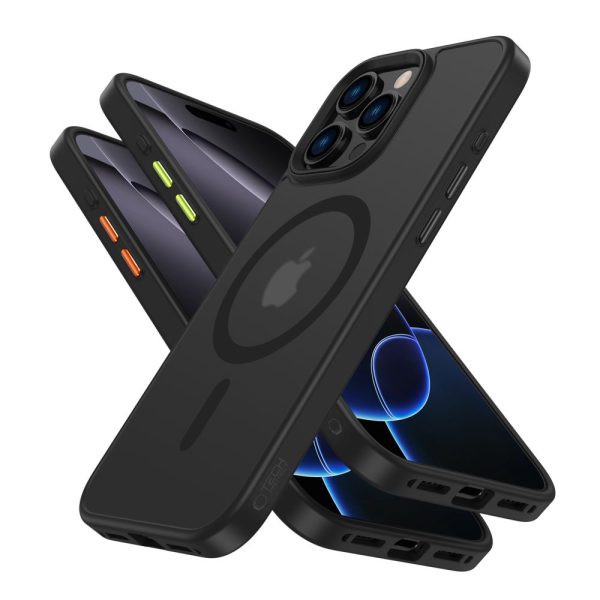 iPhone 16 Pro vāciņš ar MagMat Magsafe pogu vāciņiem - matēti melns