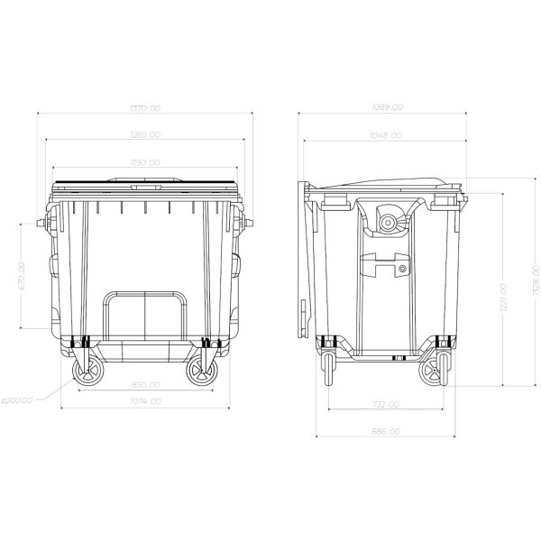 Konteiners sadzīves atkritumiem PZH EN 840-2 DIN 1100L - zils
