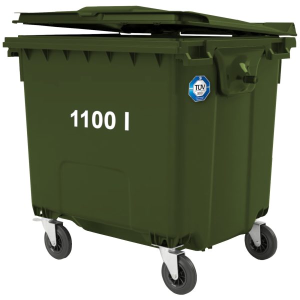 Sadzīves atkritumu konteiners PZH EN 840-2 DIN 1100L - zaļš