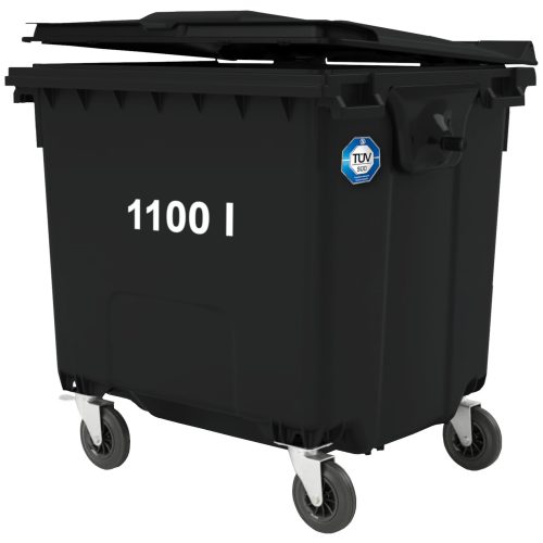 Sadzīves atkritumu konteiners PZH EN 840-2 DIN 1100L - melns