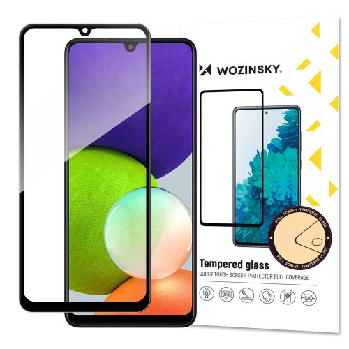 Pilna pārklājuma rūdīts stikls ar rāmi Samsung Galaxy A22 4G, piemērots maciņam - melns