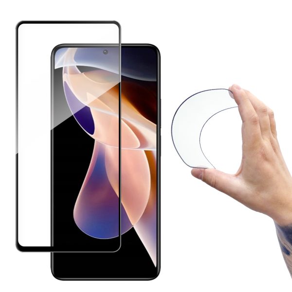 Rūdīts, elastīgs stikls Xiaomi Redmi Note 11 Pro+ / 11 Pro ar pilnībā pārklātu Flexi Nano rāmi