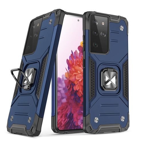 Bruņots hibrīda maciņš ar magnētisku turētāju Samsung Galaxy S22 Ultra Ring Armor - zils