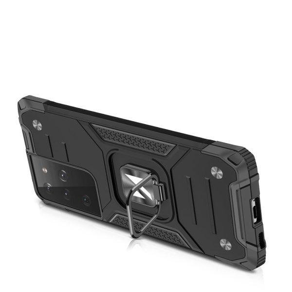 Bruņots hibrīda maciņš ar magnētisku turētāju Samsung Galaxy S22 Ultra Ring Armor - zils