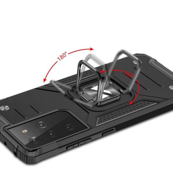 Bruņots hibrīda maciņš ar magnētisku turētāju Samsung Galaxy S22 Ultra Ring Armor - zils