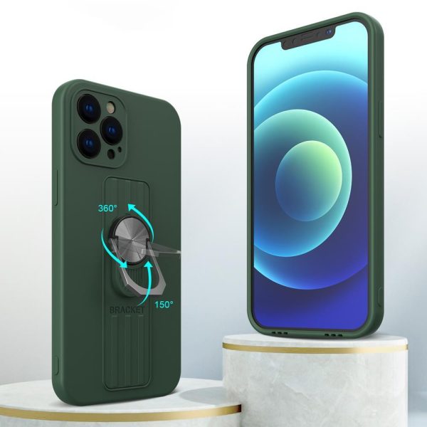 Silikona maciņš ar pirksta gredzenu un statīvu Xiaomi Poco M4 Pro 5G gredzena maciņam - melns