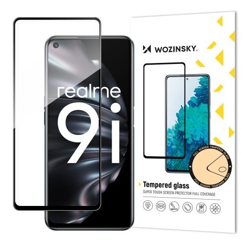 Rūdīts stikls Oppo A76 / Oppo A36 / Realme 9i pilnekrāna ekrānam ar rāmi - melns