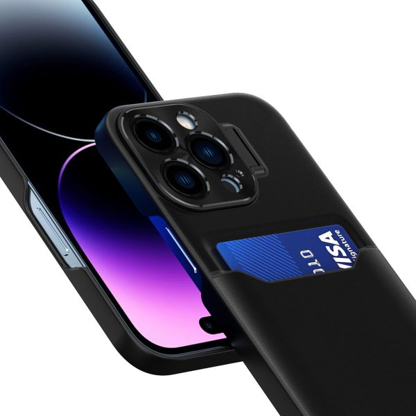 Samsung Galaxy S23+ ādas maciņš ar statīva konstrukciju - melns