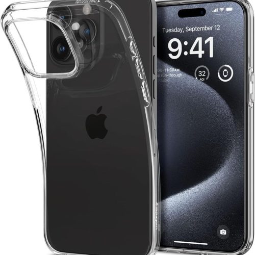 iPhone 15 Pro šķidro kristālu maciņš — caurspīdīgs