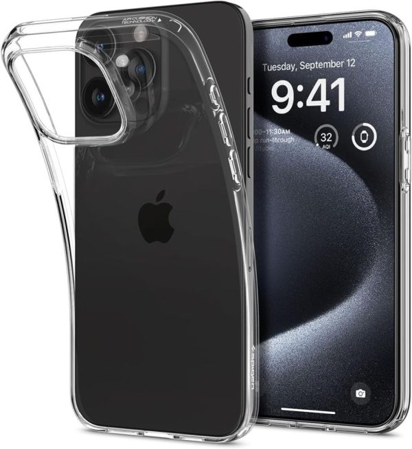 iPhone 15 Pro šķidro kristālu maciņš — caurspīdīgs