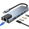 5in1 centrmezgls USB-C uz USB-C USB-A HDMI RJ45 sadalītājs - pelēks