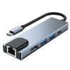 5in1 centrmezgls USB-C uz USB-C USB-A HDMI RJ45 sadalītājs - pelēks