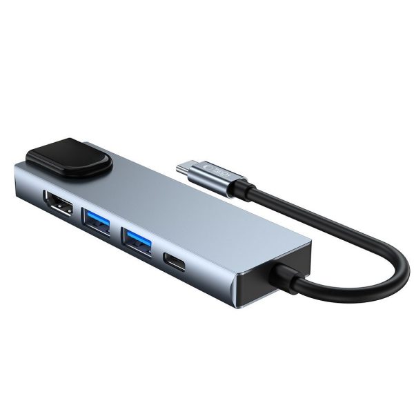 5in1 centrmezgls USB-C uz USB-C USB-A HDMI RJ45 sadalītājs - pelēks