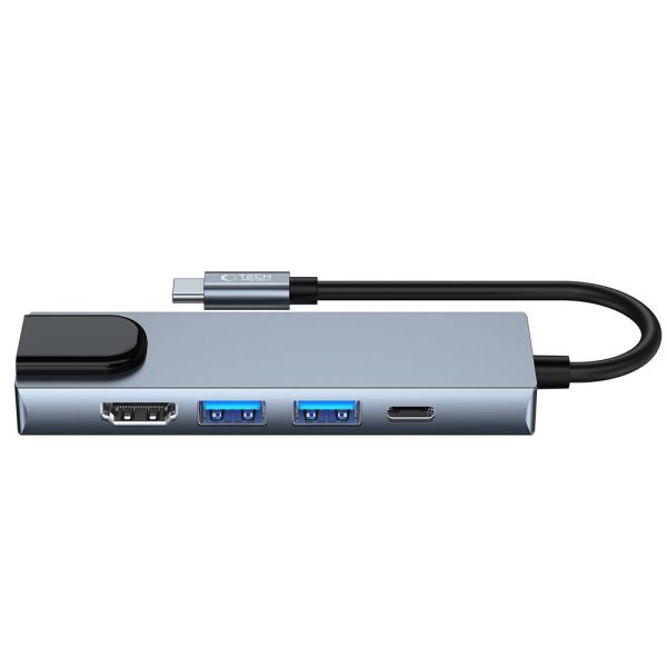 5in1 centrmezgls USB-C uz USB-C USB-A HDMI RJ45 sadalītājs - pelēks