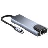5in1 centrmezgls USB-C uz USB-C USB-A HDMI RJ45 sadalītājs - pelēks