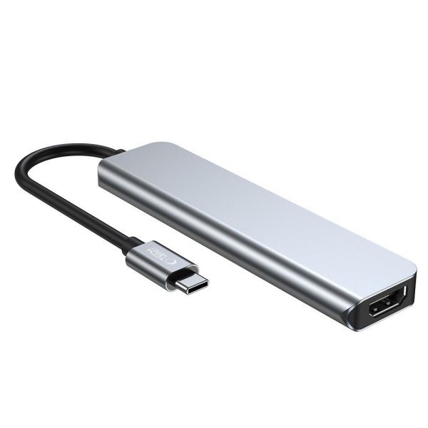 6in1 centrmezgls USB-C uz USB-A USB-C HDMI Micro SD / TF / SD sadalītājs - pelēks