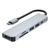 6in1 centrmezgls USB-C uz USB-A USB-C HDMI Micro SD / TF / SD sadalītājs - pelēks