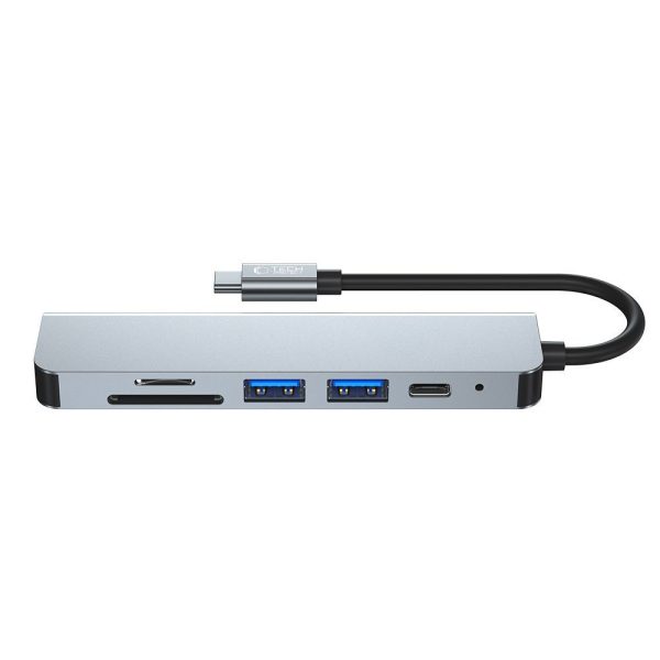 6in1 centrmezgls USB-C uz USB-A USB-C HDMI Micro SD / TF / SD sadalītājs - pelēks