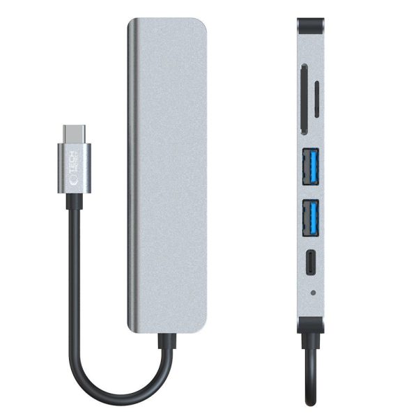 6in1 centrmezgls USB-C uz USB-A USB-C HDMI Micro SD / TF / SD sadalītājs - pelēks