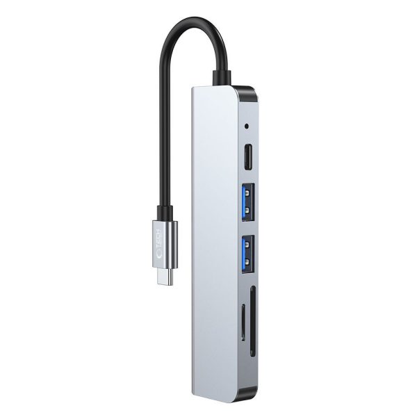 6in1 centrmezgls USB-C uz USB-A USB-C HDMI Micro SD / TF / SD sadalītājs - pelēks