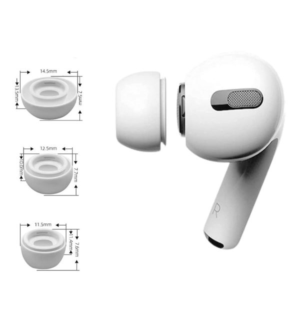 Ausu uzgaļi AirPods Pro 1/2 austiņām S/M/L izmēros, balti - 6 gab.