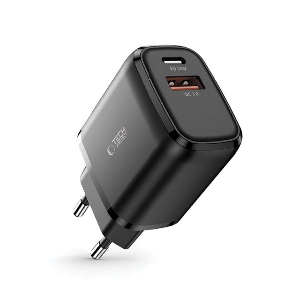 USB-C PD 20W / USB-A QC 3.0 sienas lādētājs - melns