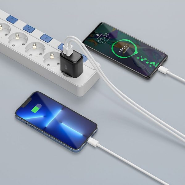 USB-C PD 20W / USB-A QC 3.0 sienas lādētājs - melns
