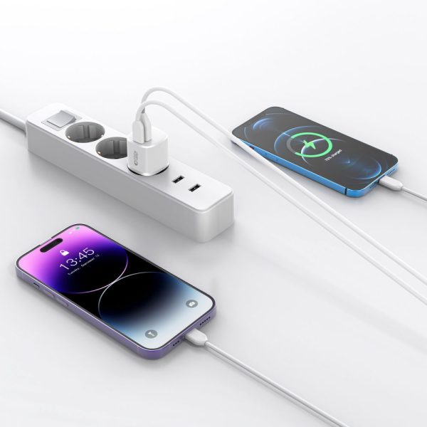 C20W mini USB-C PD 20W / USB-A QC 3.0 sienas lādētājs - balts