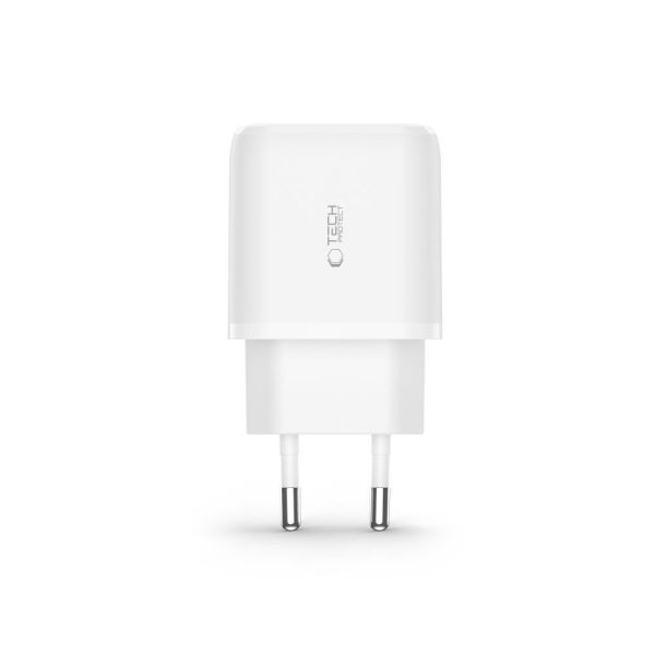 USB-C PD 20W / USB-A QC 3.0 sienas lādētājs ar USB-C / iPhone Lightning kabeli - balts