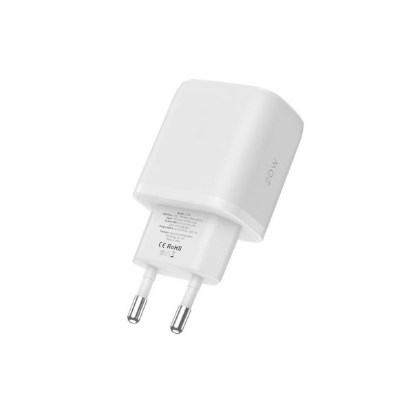 USB-C PD 20W / USB-A QC 3.0 sienas lādētājs ar USB-C / iPhone Lightning kabeli - balts